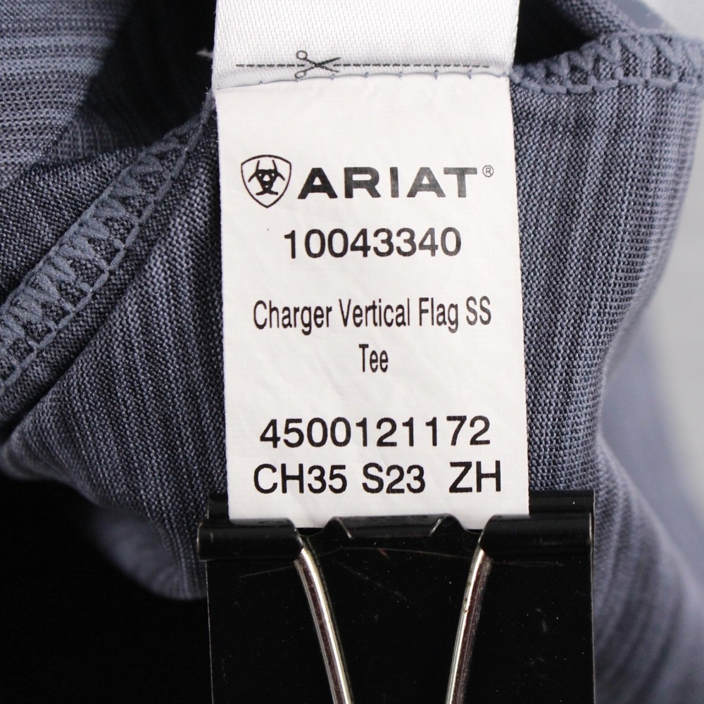 Ariat Tek T-Shirt Mens Size S Graystone Charger Short Sleeve Polyester Flag - Picture 8 of 9
